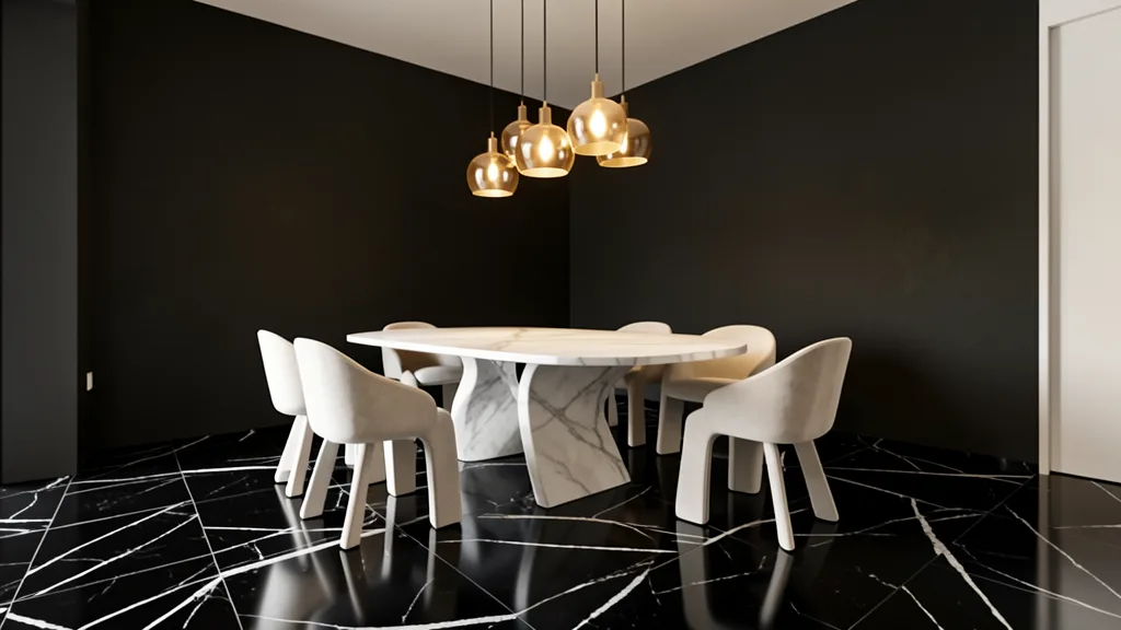 Dining — Nero Marquina Floor — konsep desain Lockin Stone